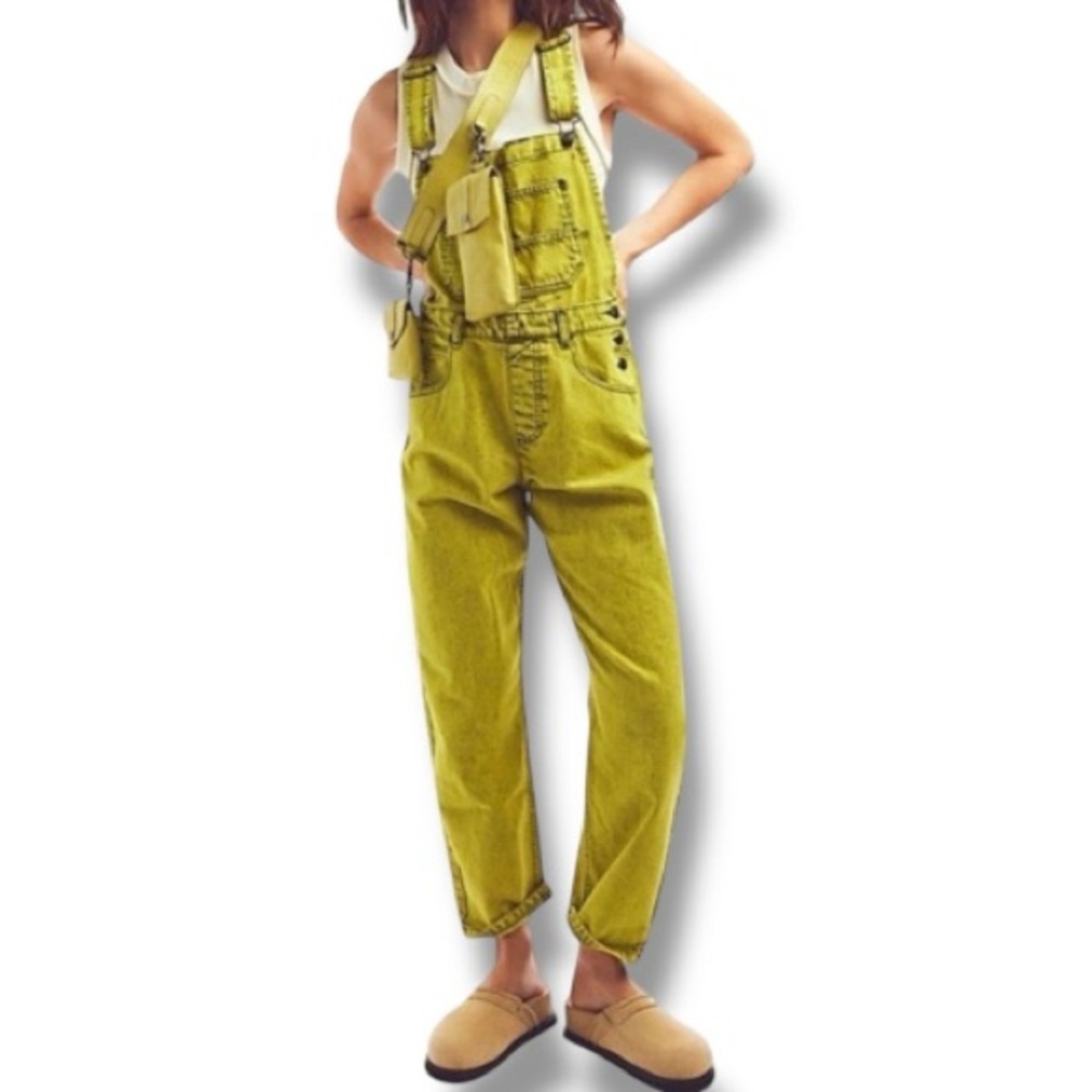 Free People Ziggy Straight Leg Denim
Overalls in Acid Yellow Size Small - Picture 4 of 9